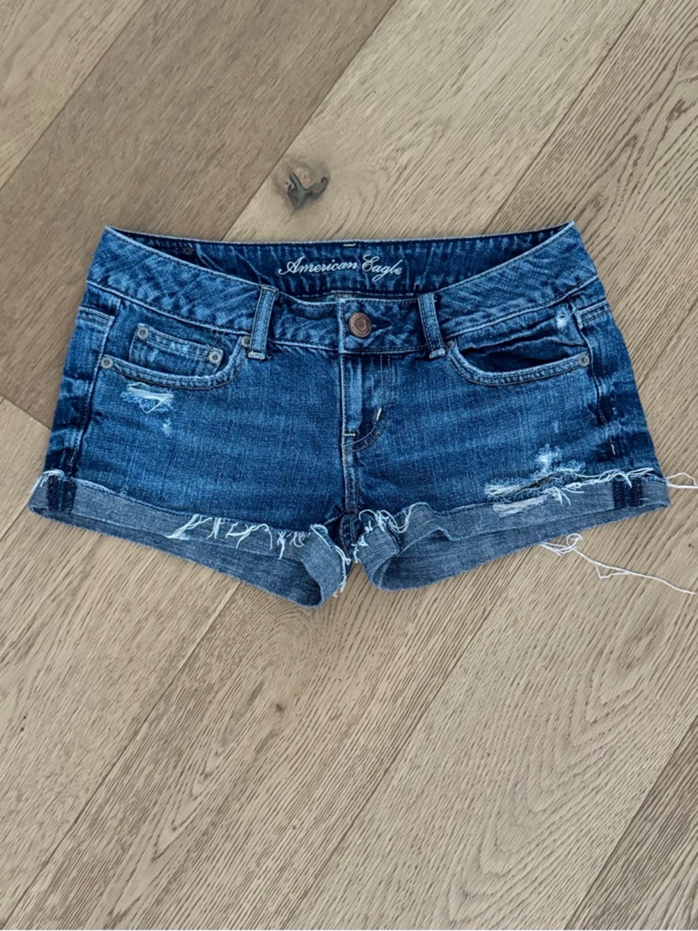 American Eagle Outfitters Dark Wash Distressed Denim Short Shorts
